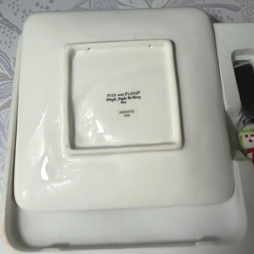 Fitz and Floyd Santa Snack‎ Plate Spreader Mingle Jingle Be Merry Set Christmas